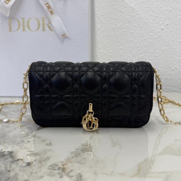 Dior Black Quilted Leather Bag with Gold Chain